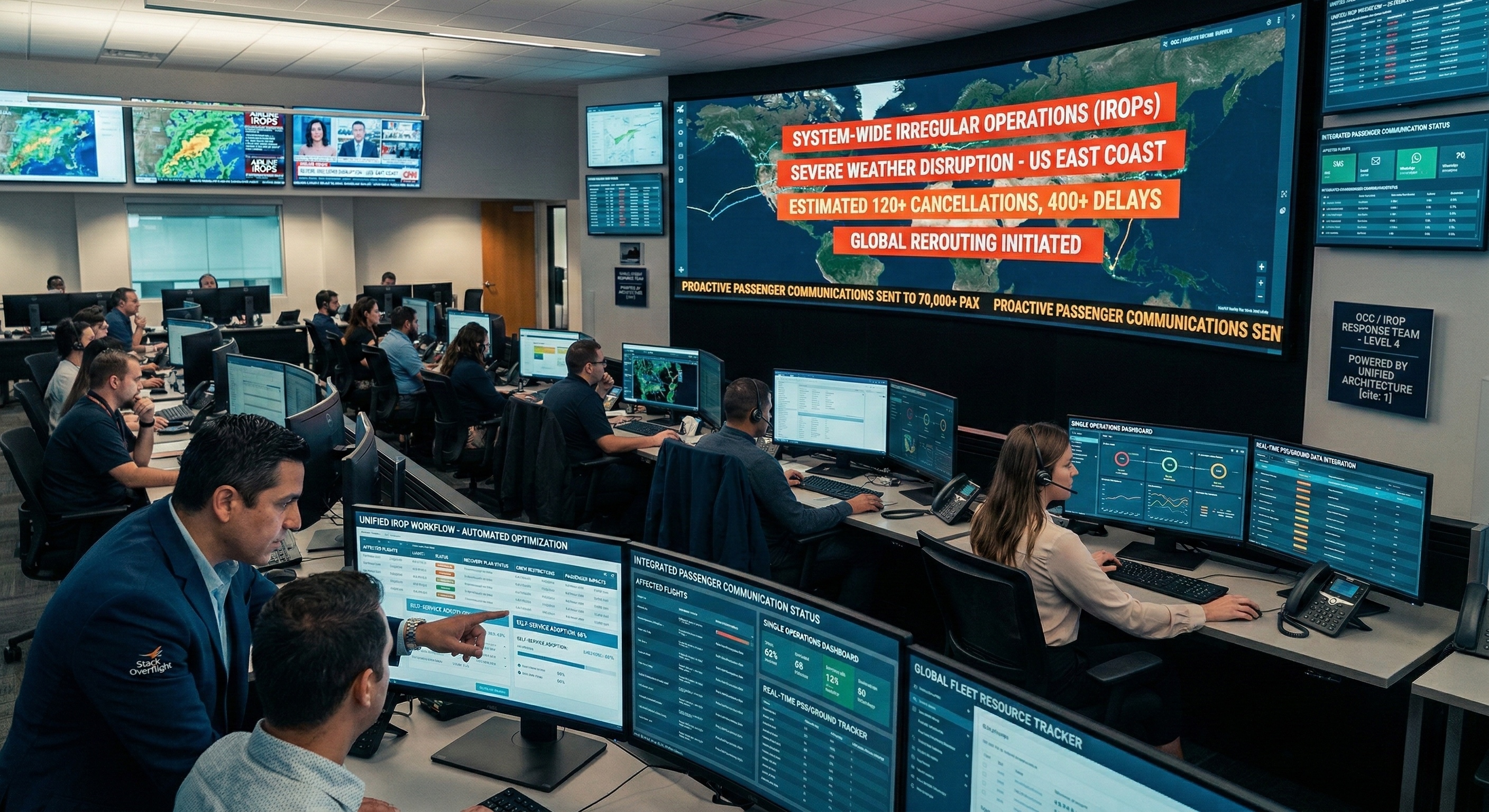 Airline operations control centre managing disruptions
